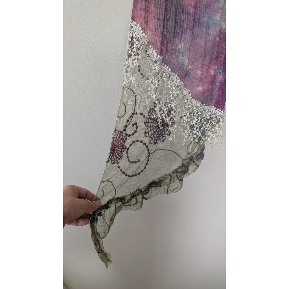 Womens Scarf  Fairy Grunge Whimsygoth Boho Embroidered Lace Tie Dye Eclectic